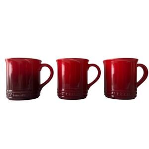 Set of 3 Le Creuset Cherry Red Cerise Coffee/Tea Cup Stoneware Mug
